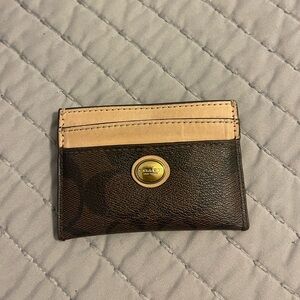 Coach Card Case Wallet in Signature Black and Brown Canvas